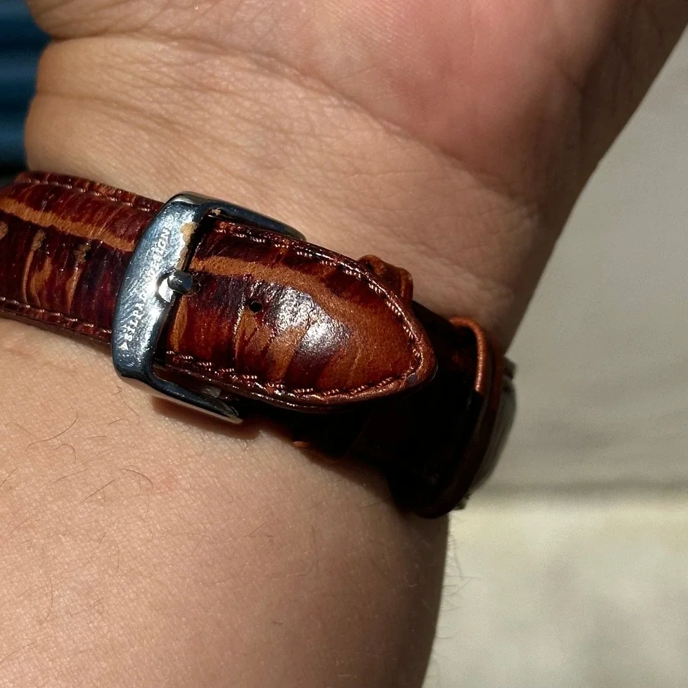 Silpada Designs Square Face Watch Silver Tone Date Brown Strap - New Battery
